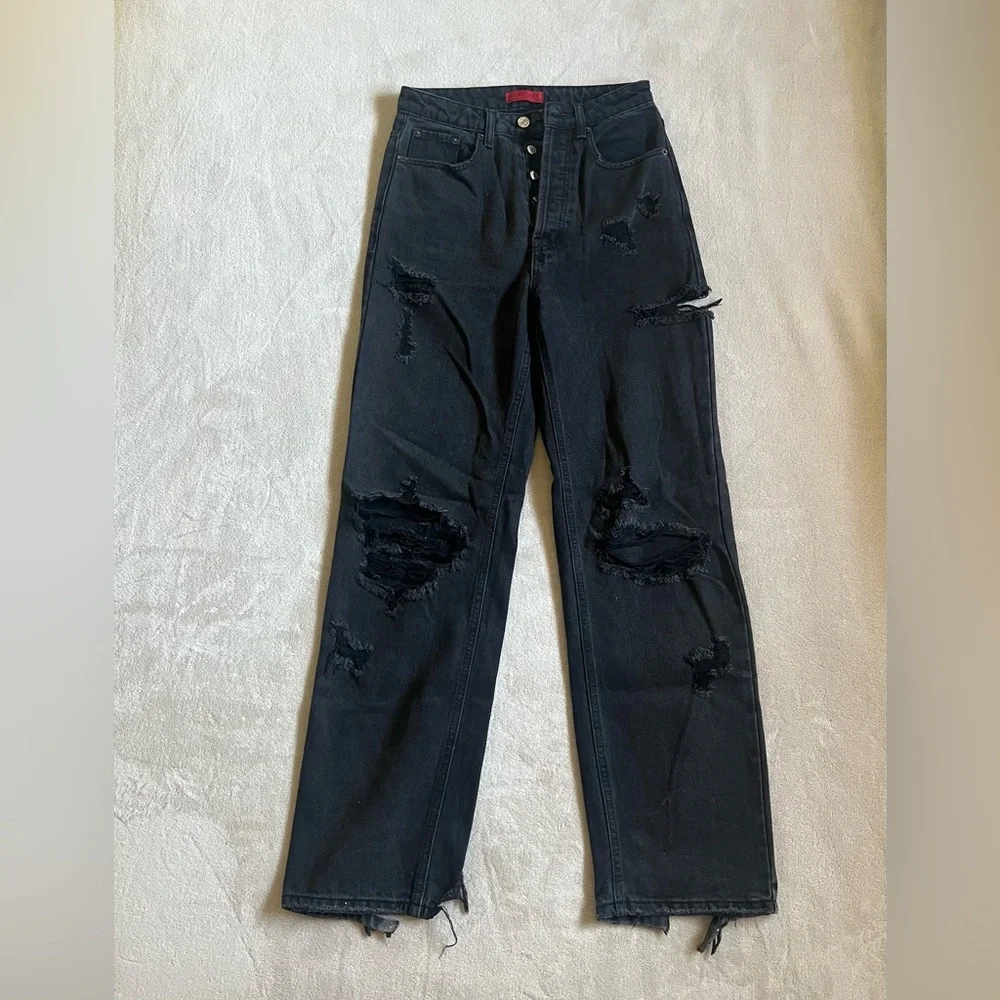 Black ripped wide leg jeans - Picture 2 of 6